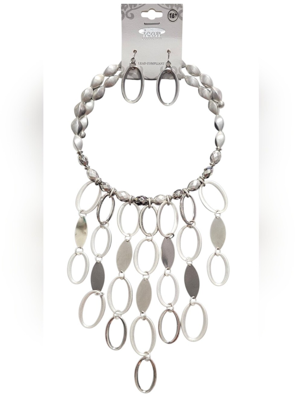 icon COLLECTION Silver Multi-oval Chandelier Necklace with Matching Earrings